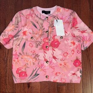 Zara Pink Floral Cardigan with Gold Accents